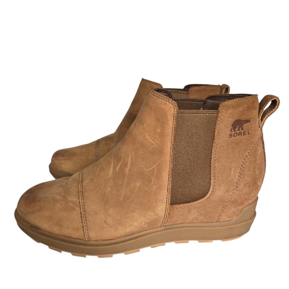 SOREL Evie II Chelsea Wedge Ankle Booties Tan Leather Waterproof‎ - Picture 2 of 16